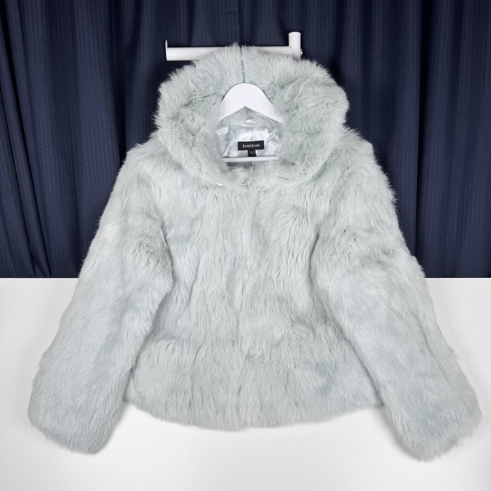 BEBE - 100% Rabbit Fur - Light Blue Jacket Cropped - Women's Large